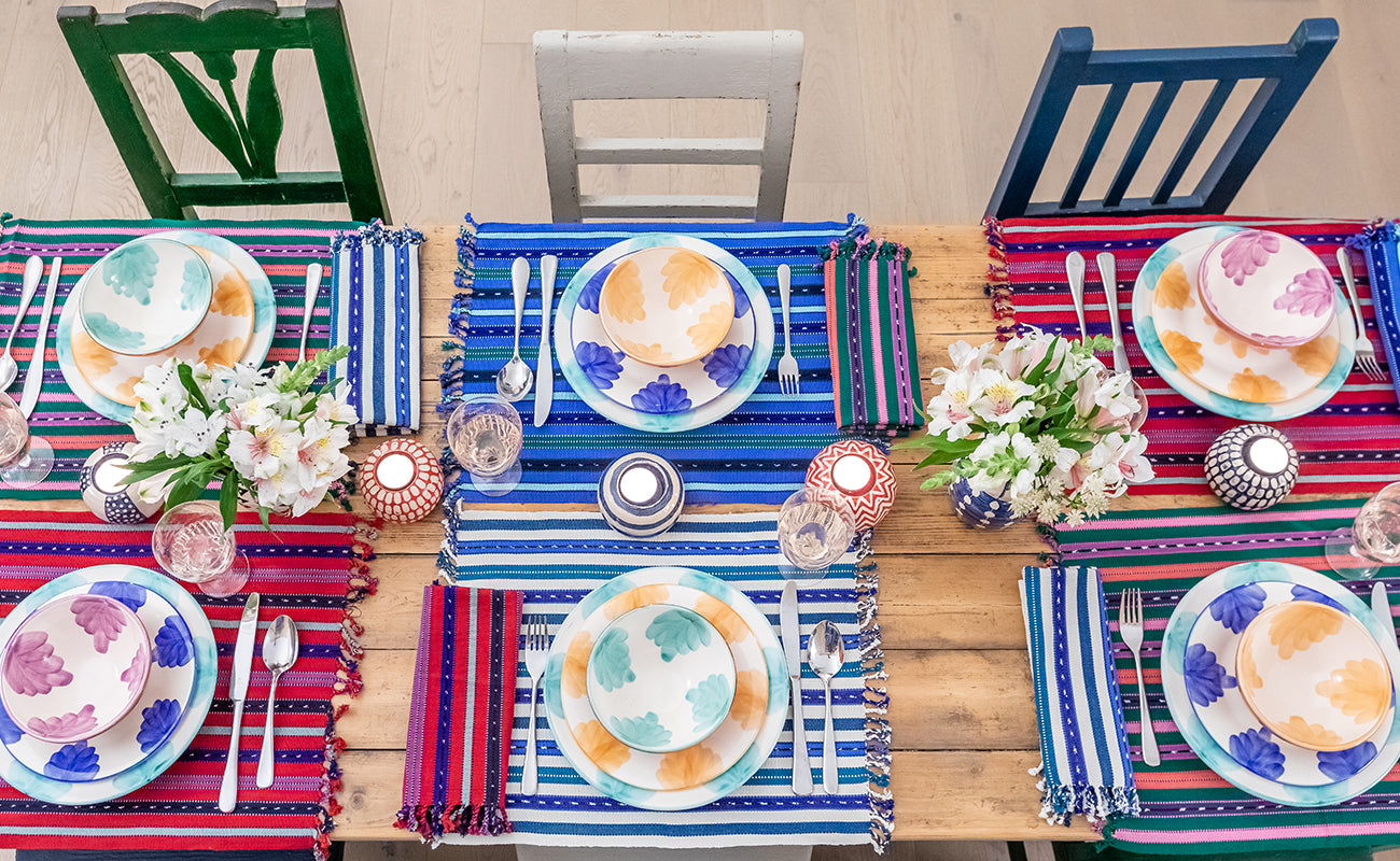 Hand-woven Guatemalan brightly coloured placemats