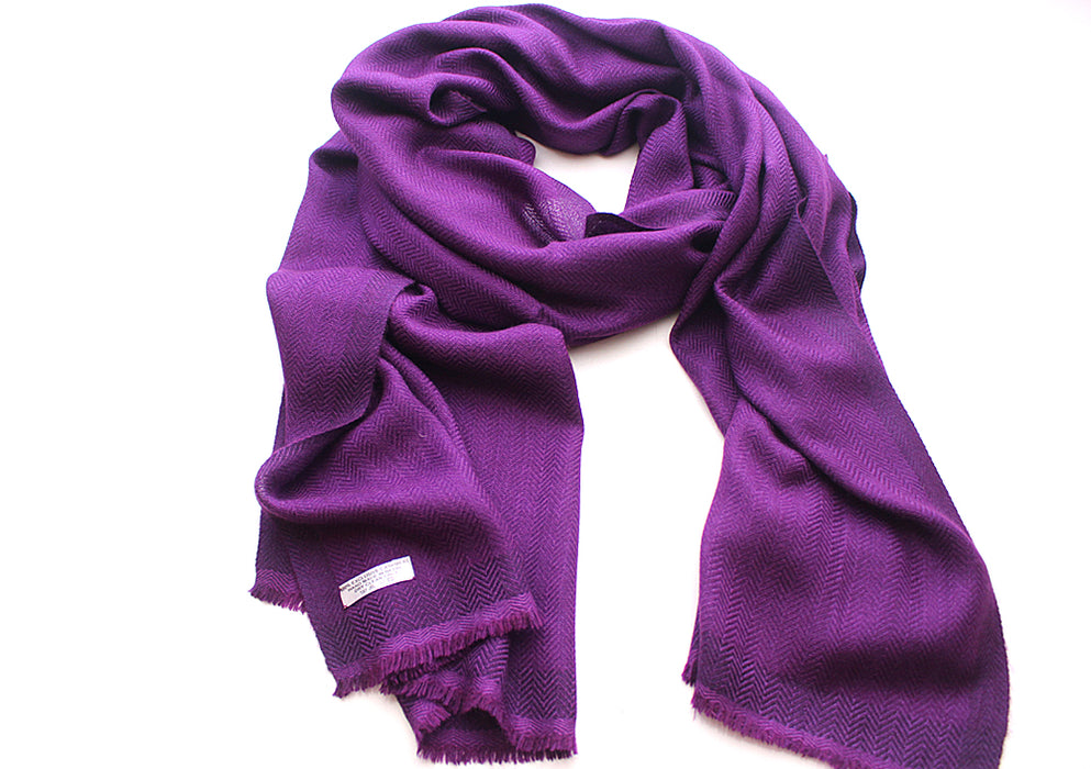 100 % Exclusive Purple Cashmere Shawl with Border Herringbone Pattern