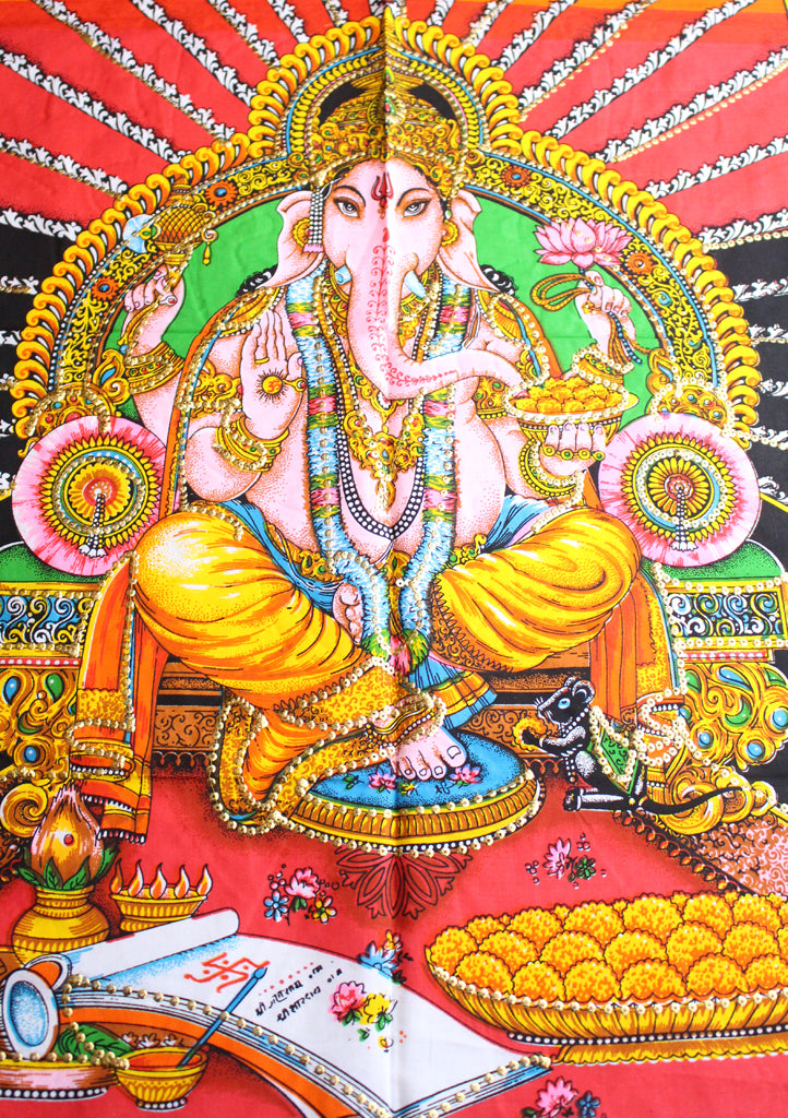 Hindu Lord Ganesha Printed Cotton Fabric Tapestry Wall Hanging