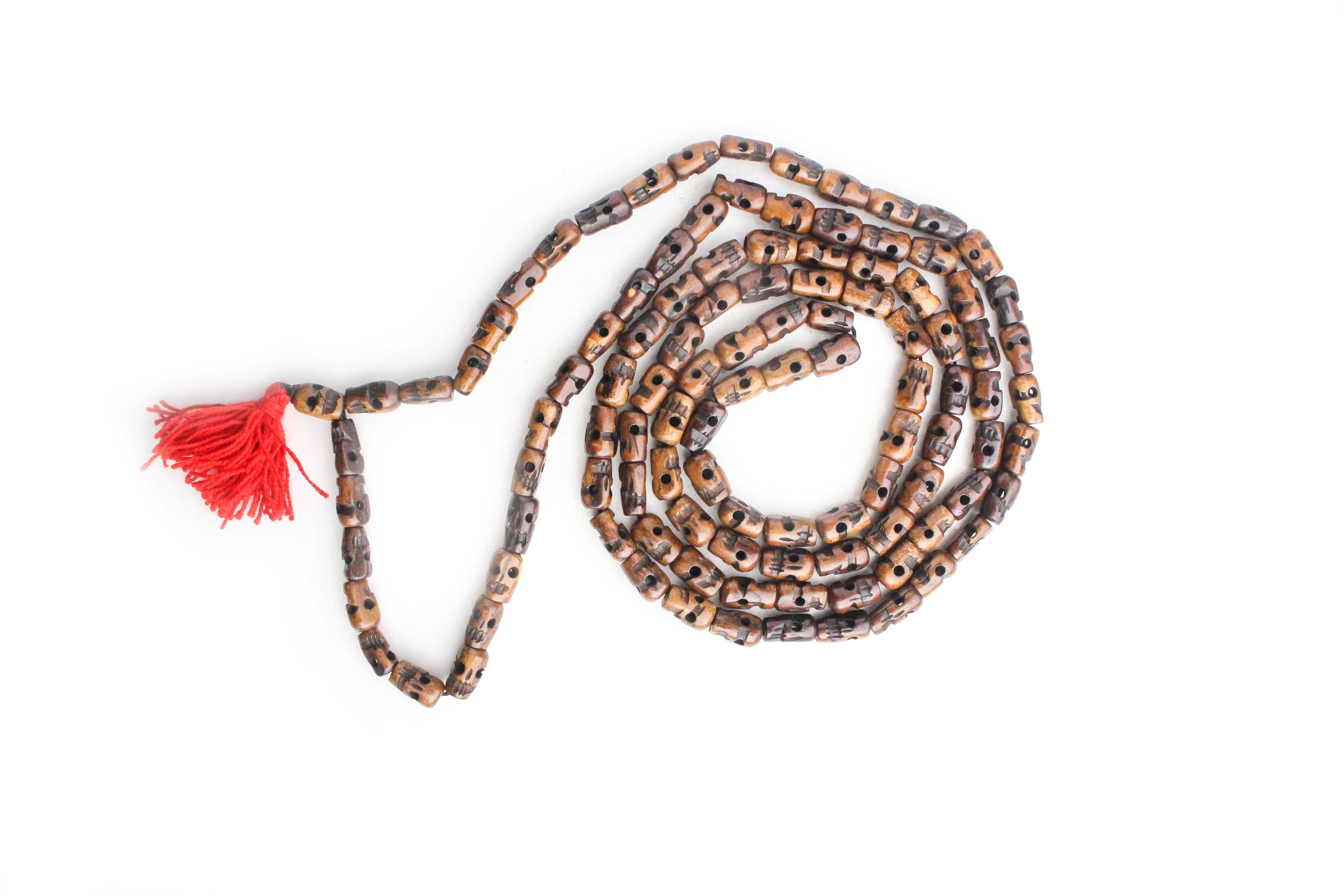 Bone Skull Beads Meditation Mala with Red Tassel
