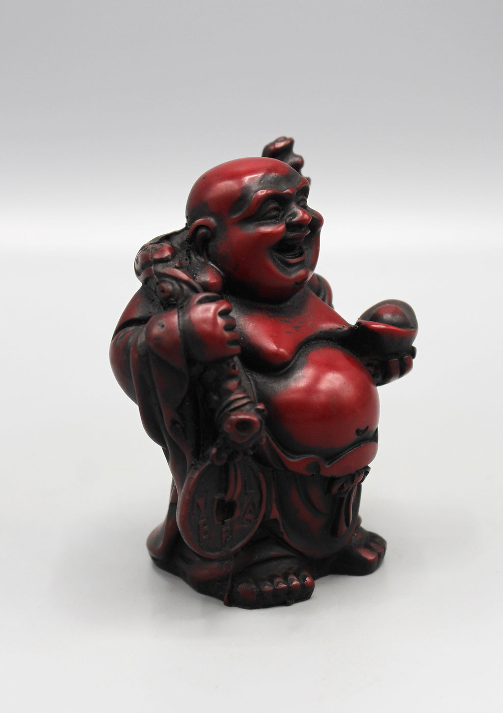 Laughing Buddha with Sack Maroon Resin Statue