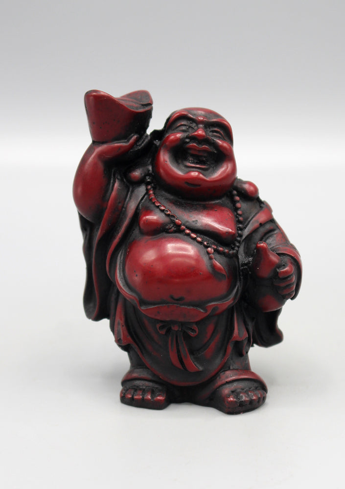 Laughing Buddha with Bowl Maroon Resin Statue