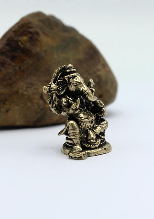 4 Armed Mini Brass Ganesha Statue