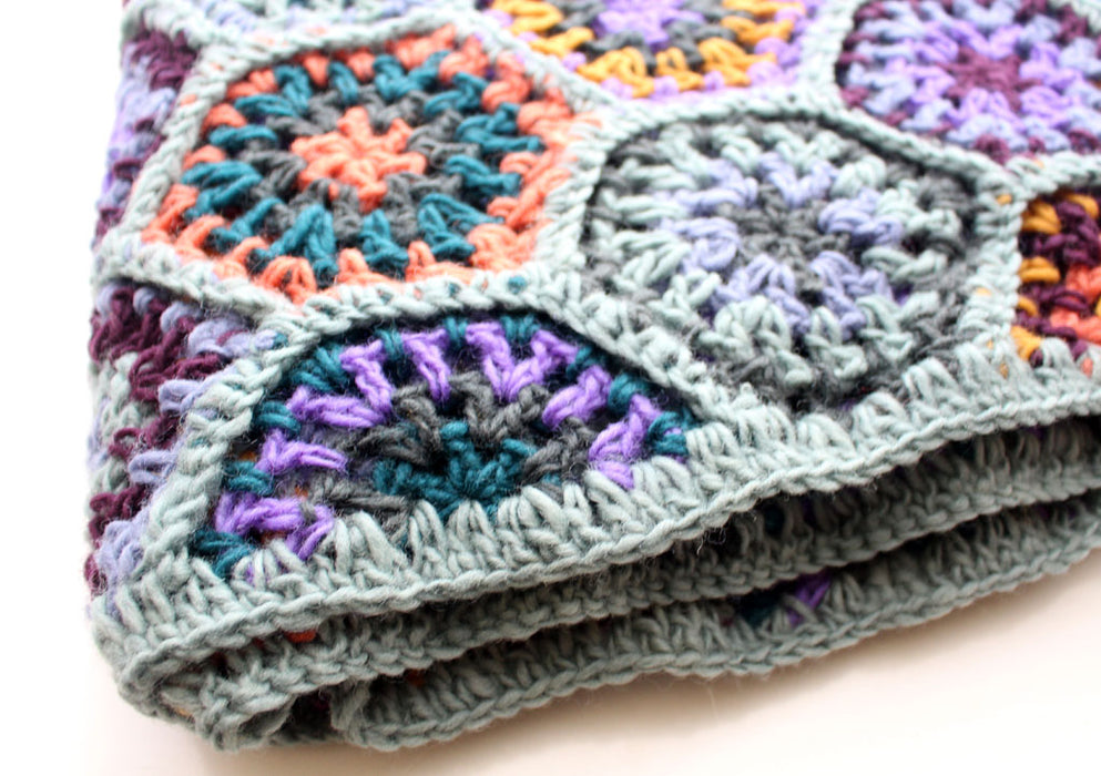  Hexagon  Motif  Pattern Hand Crochet Blue Multicolor Woolen 