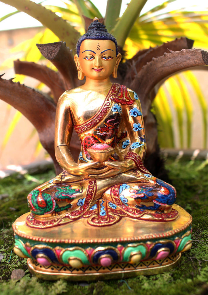 Dragon Painted Gold Plated Amitabha Buddha Statue