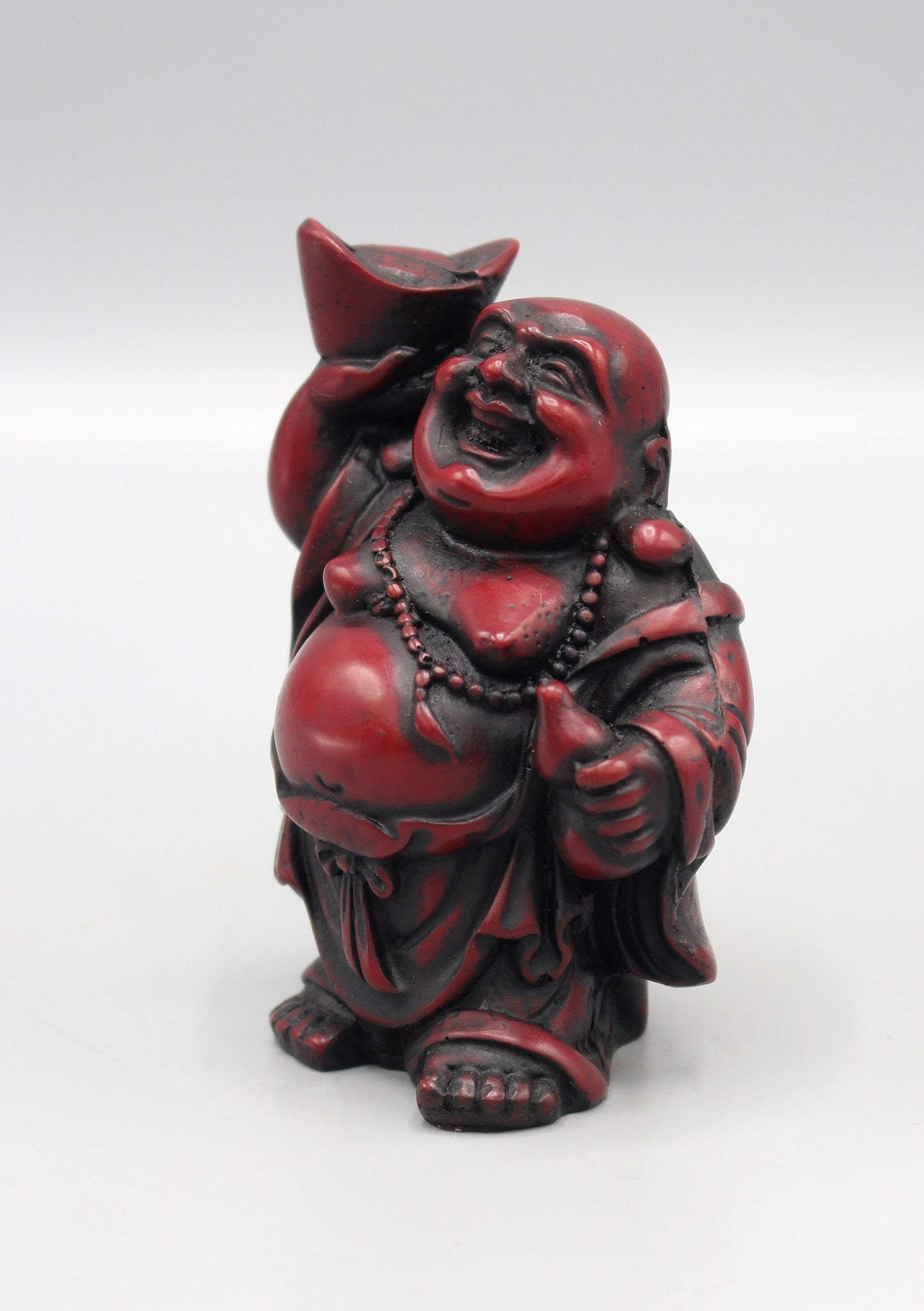 Laughing Buddha with Bowl Maroon Resin Statue