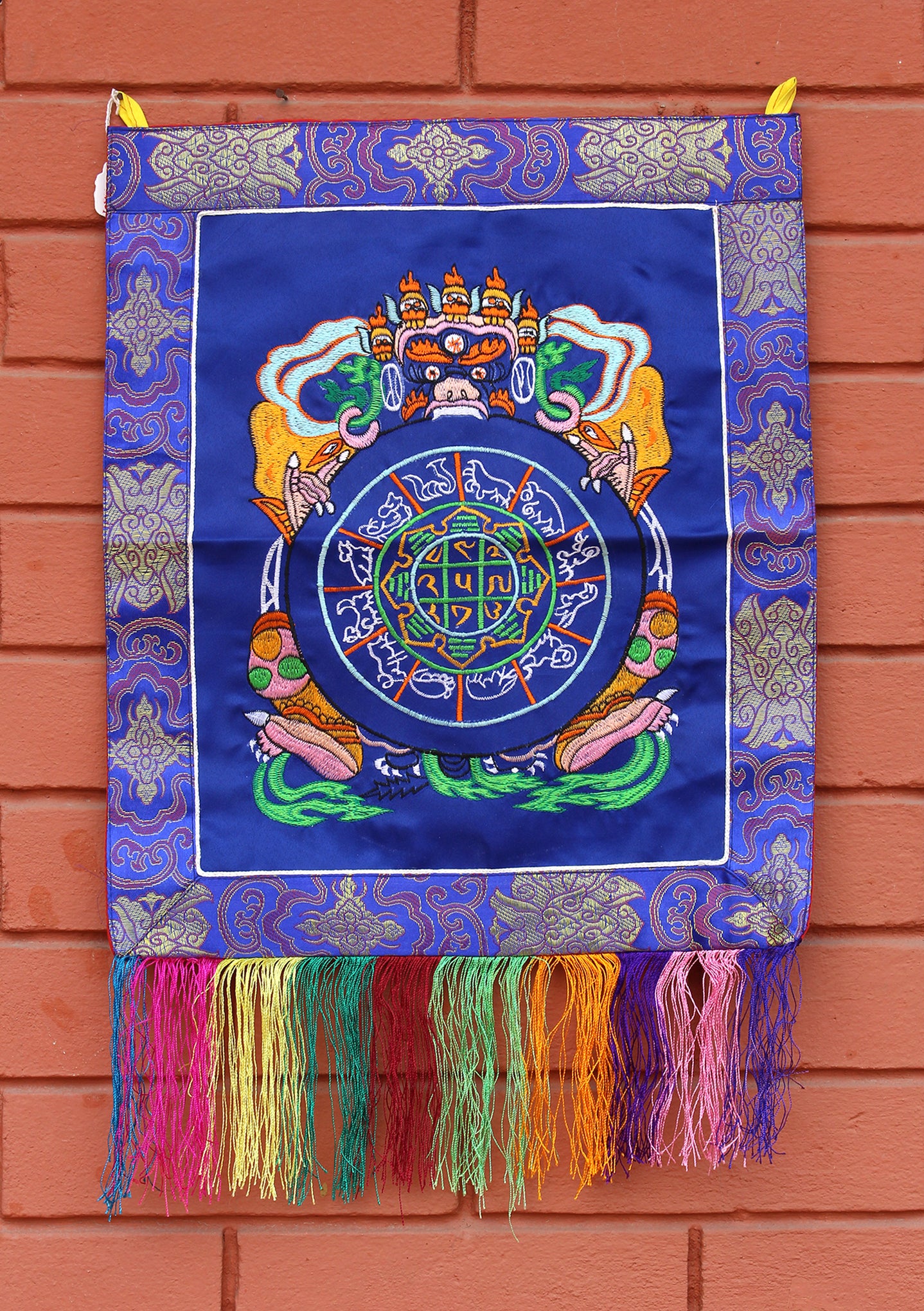 Tibetan Calendar Embroidery Brocade Framed Wall Hanging Banner