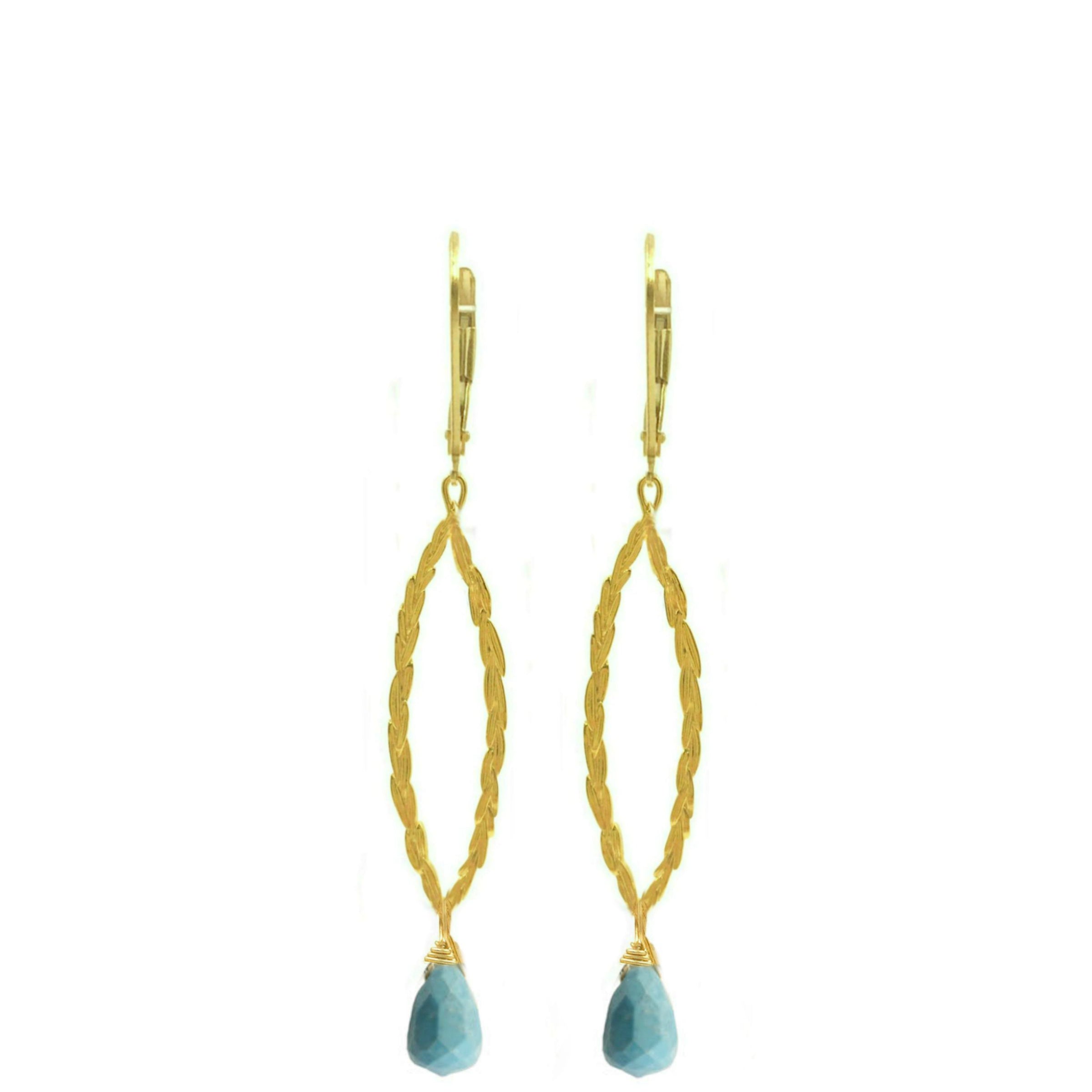 Amor Vincit Omnia Gold PEACE EARRINGS with Turquoise Drop ~ Large & Medium