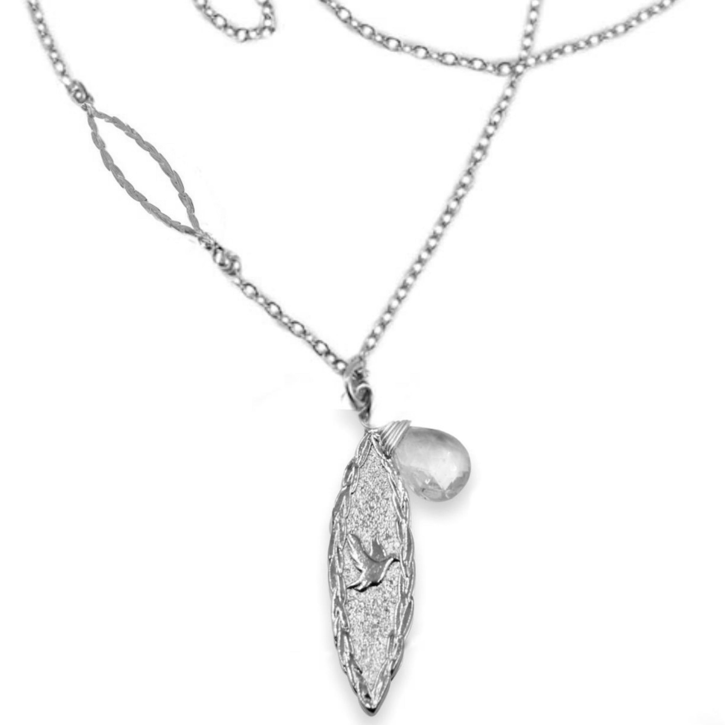 Amor Vincit Omnia Necklace with White Topaz, Gold or Silver, 18 or 36 inches long