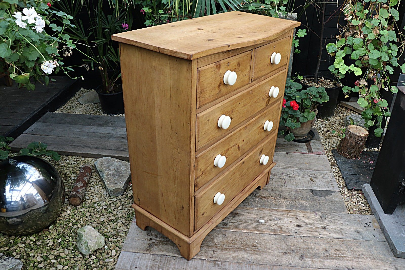 Fabulous Large Tall Shallow Old Pine Chest Of Drawers Sideboard