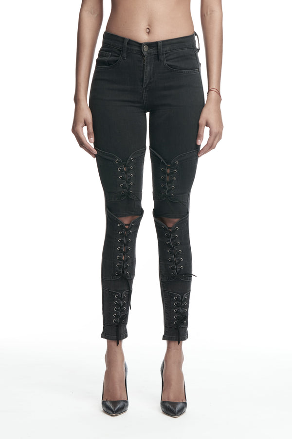 Betty Side Lace Up Jeans - Black