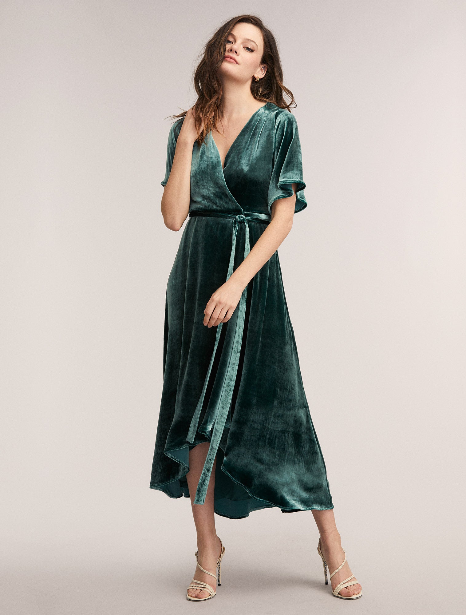 emerald velvet wrap dress