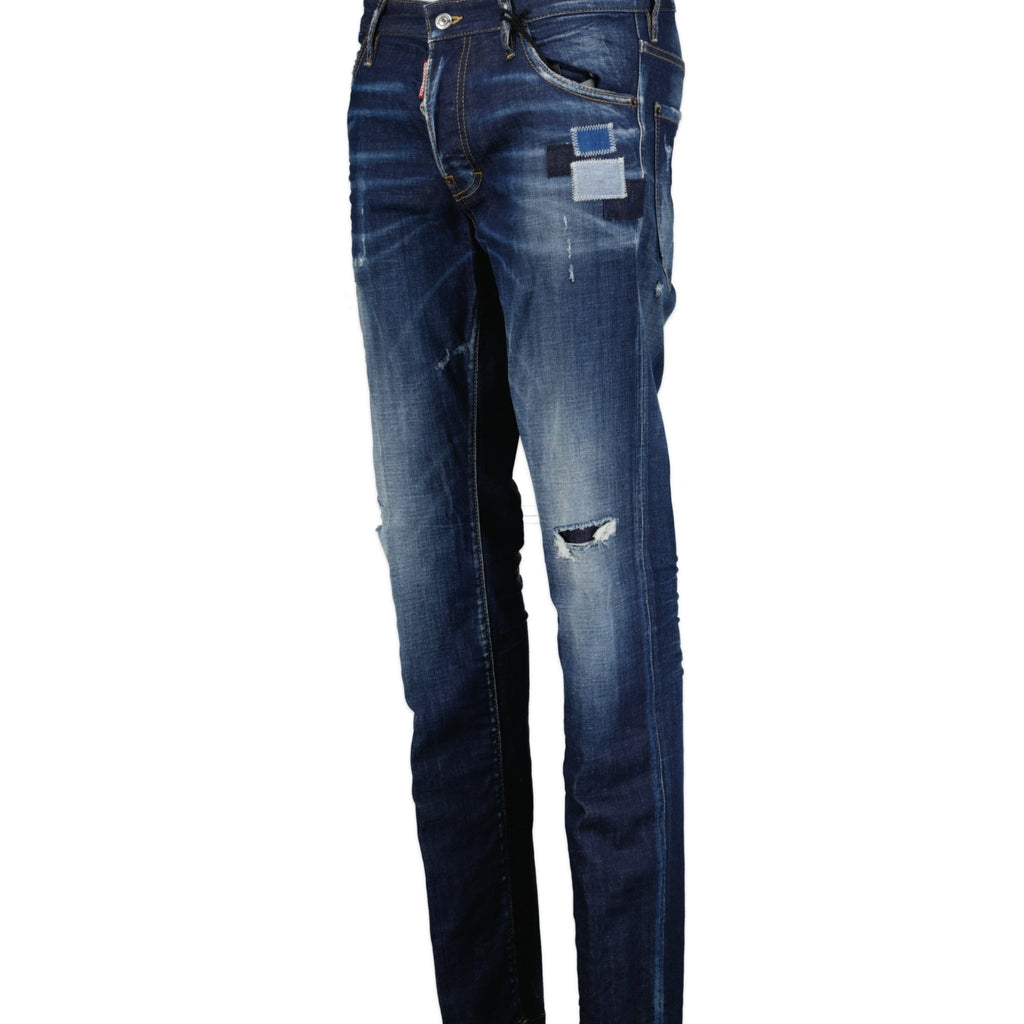 DSquared2 'Cool Guy' Leather Logo Slim Fit Jeans Blue - forsalebyerin