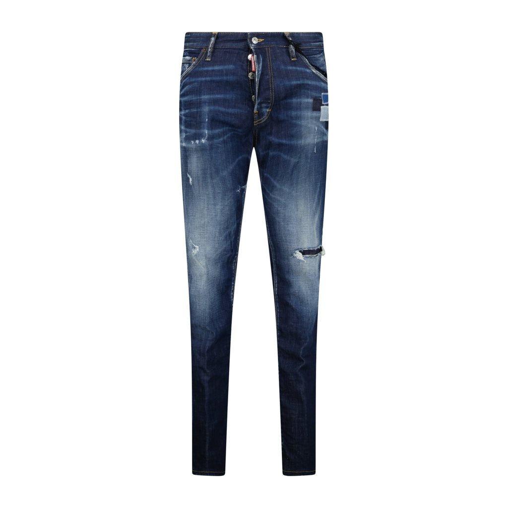 DSquared2 'Cool Guy' Leather Logo Slim Fit Jeans Blue - forsalebyerin