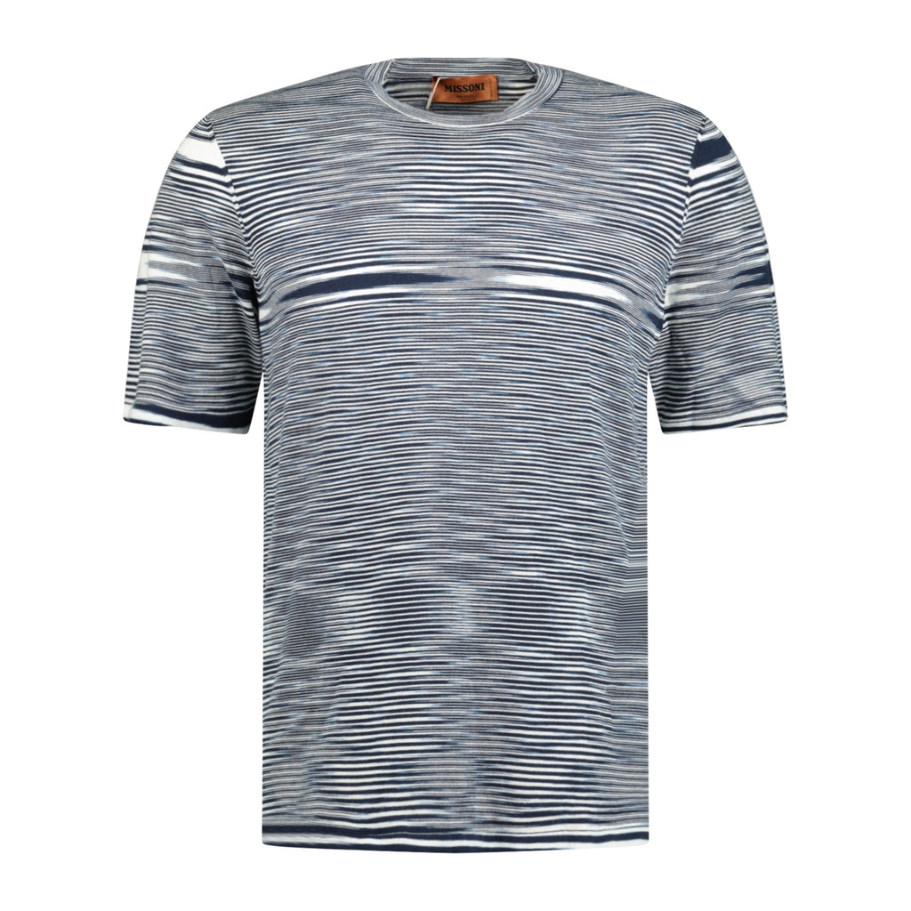 Short-sleeved crew-neck T-shirt in cotton knit with dégradé stripes White &  Sky Blue | Missoni