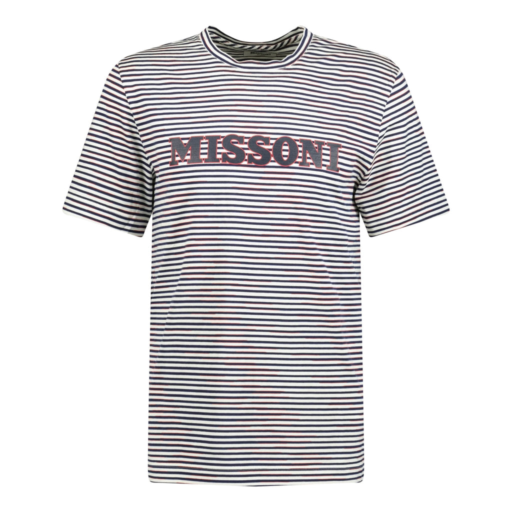 Short-sleeved crew-neck T-shirt in cotton knit with dégradé stripes White &  Sky Blue | Missoni