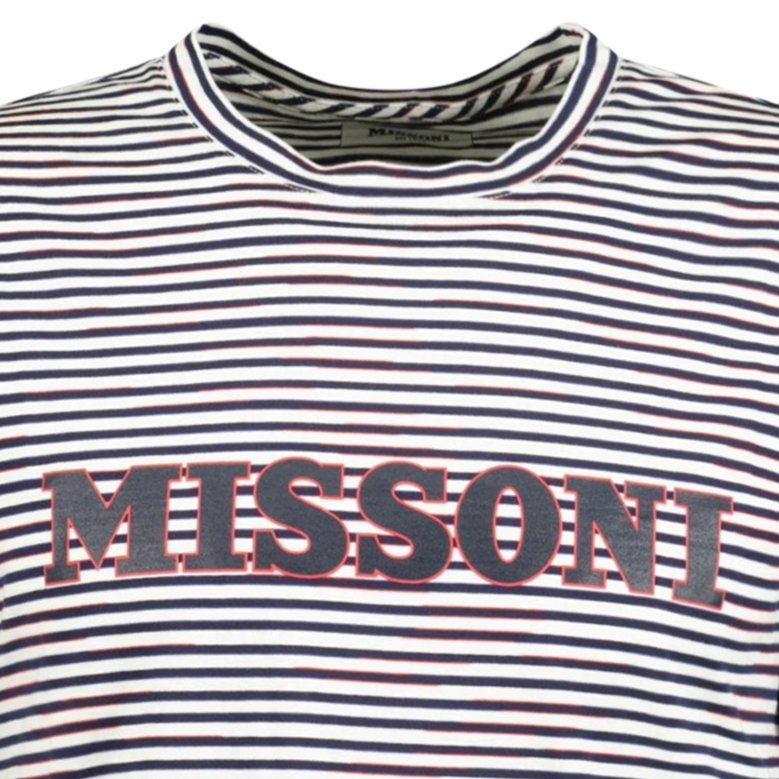 Short-sleeved crew-neck T-shirt in cotton knit with dégradé stripes White &  Sky Blue | Missoni