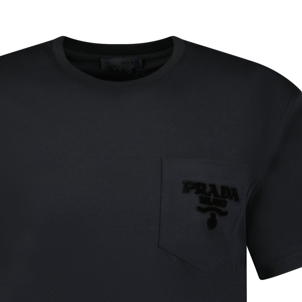 Prada Cotton Logo Pocket T-Shirt Black - forsalebyerin
