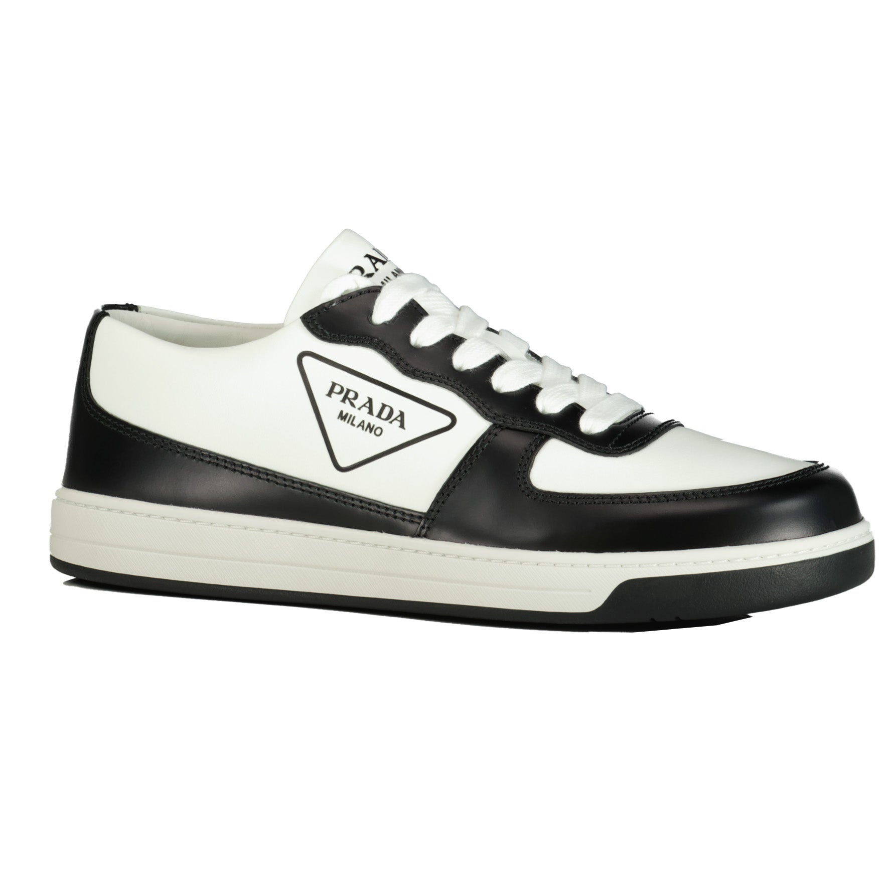 Prada Leather Triangle Logo Black & White Trainers | Boinclo ltd ...