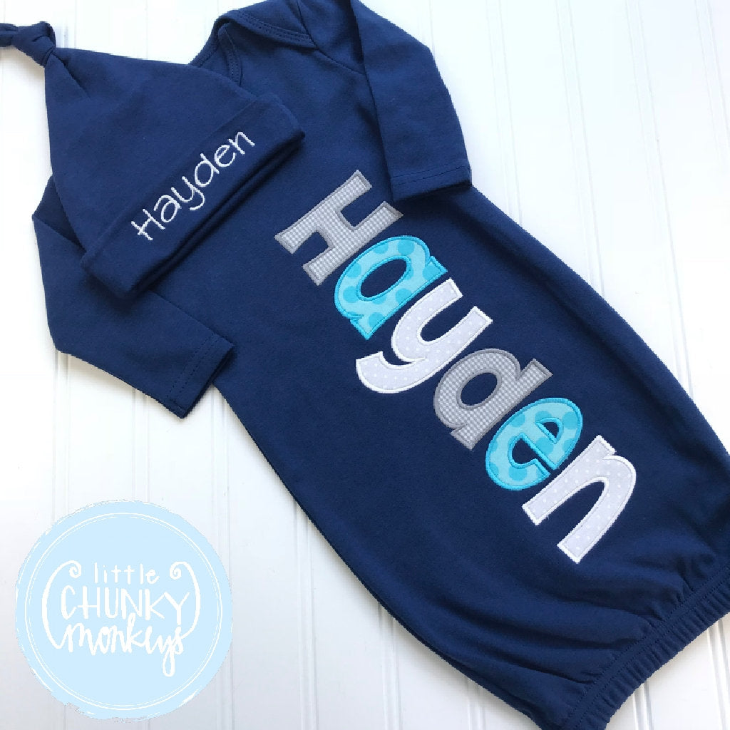 navy blue newborn gown