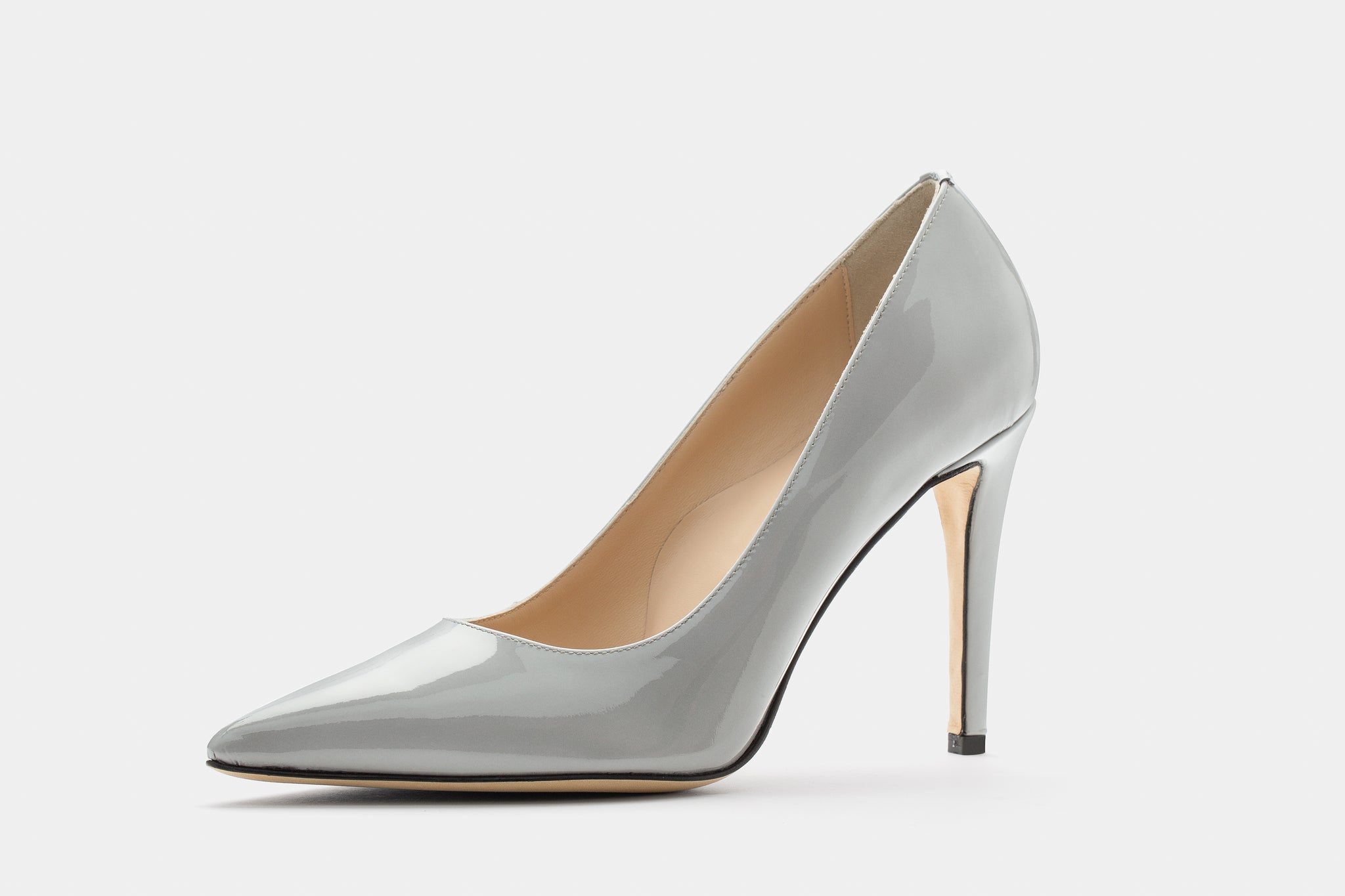 grey patent leather shoes