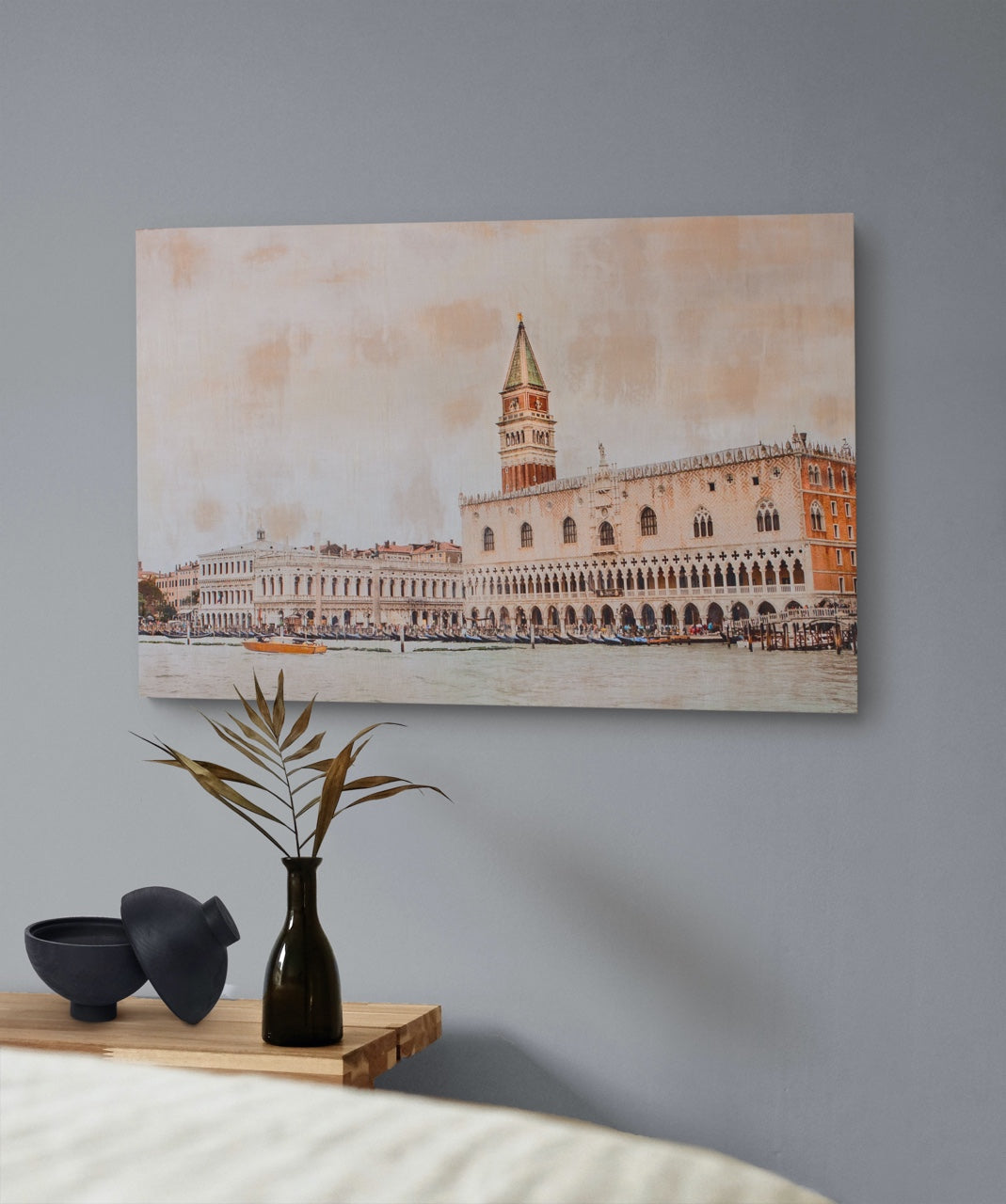 Italy wall art with pink pastel hues in a bedroom