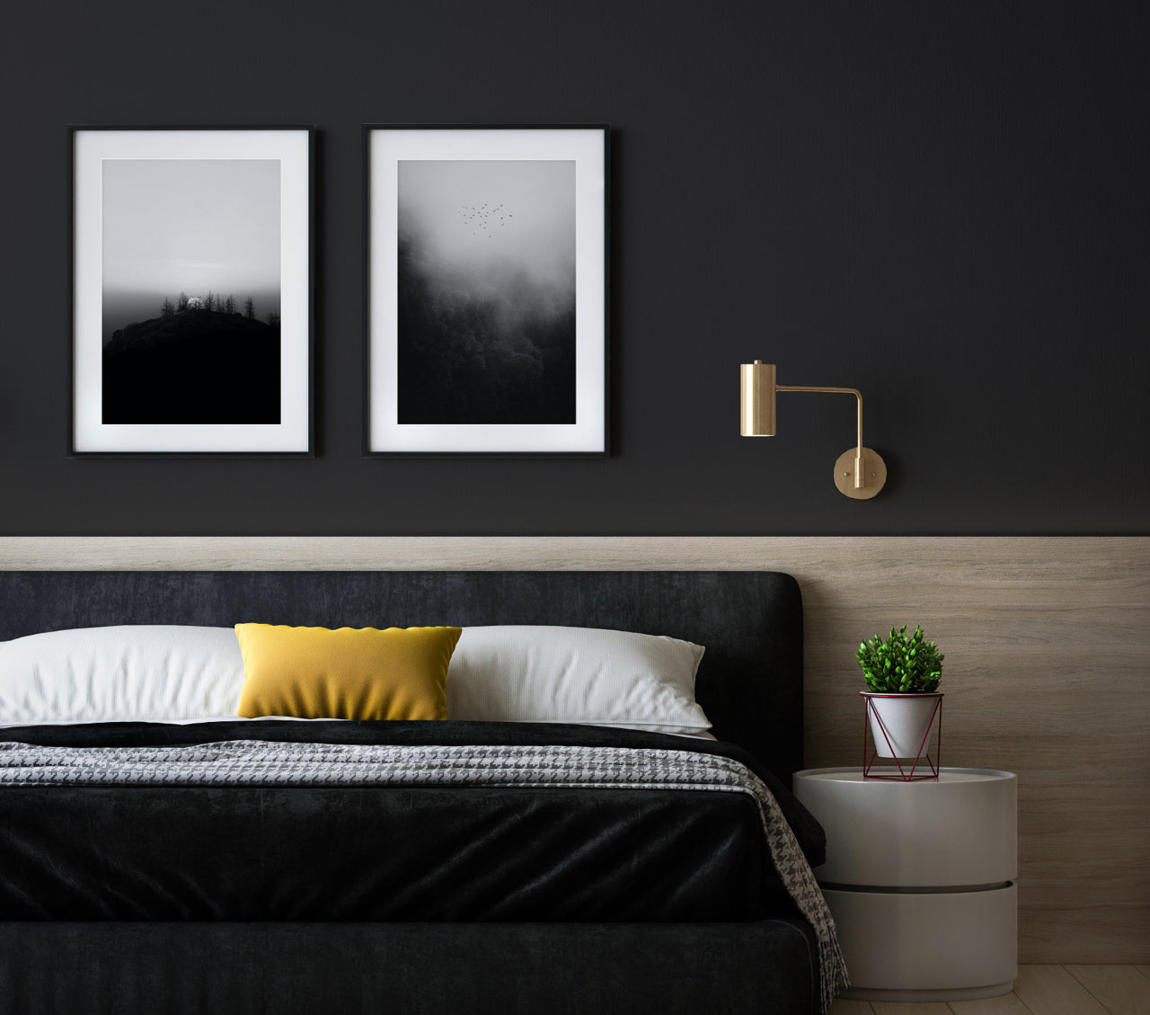 black and white color scheme bedroom