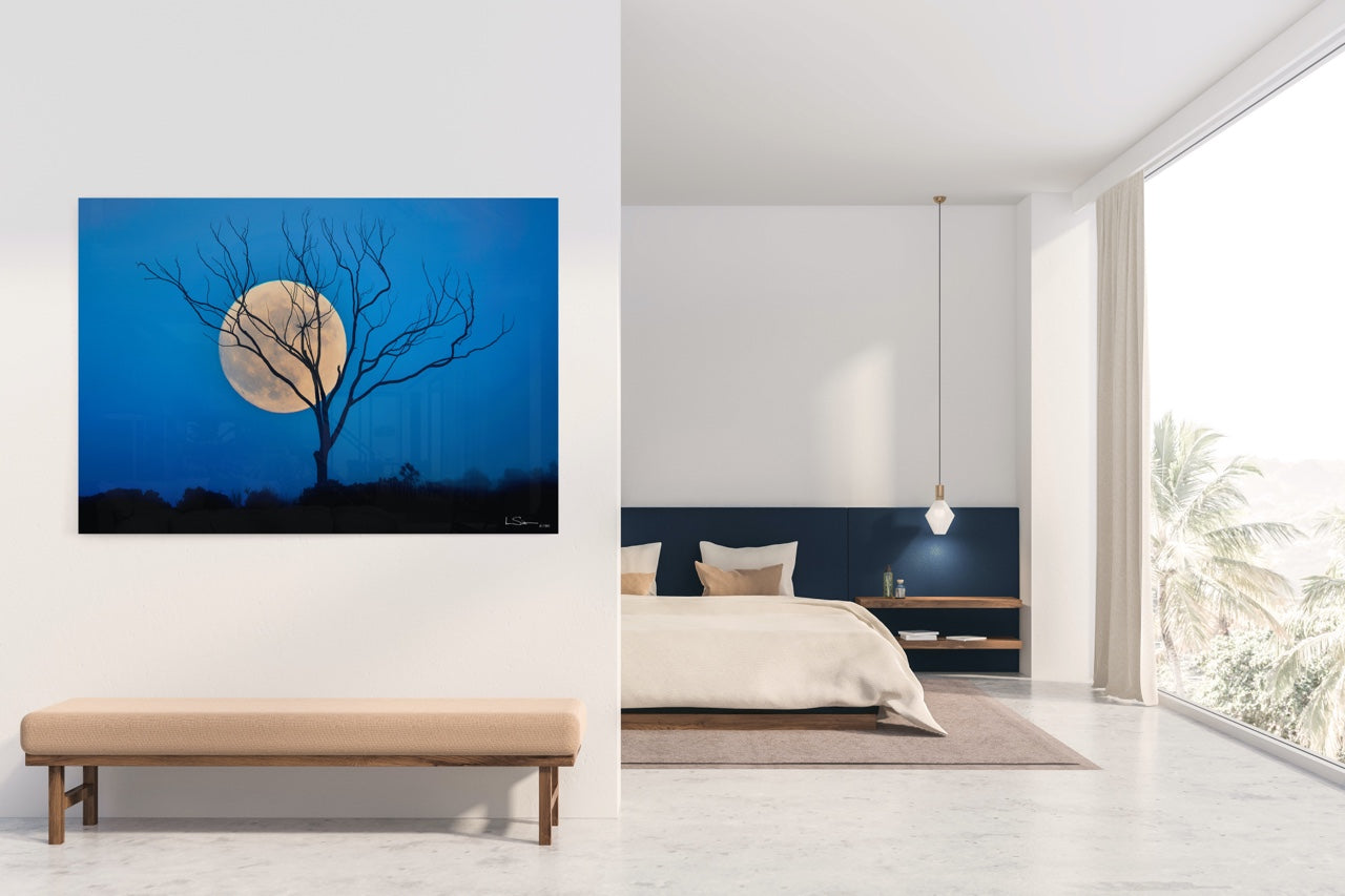 Wall art full moon in modern bedroom