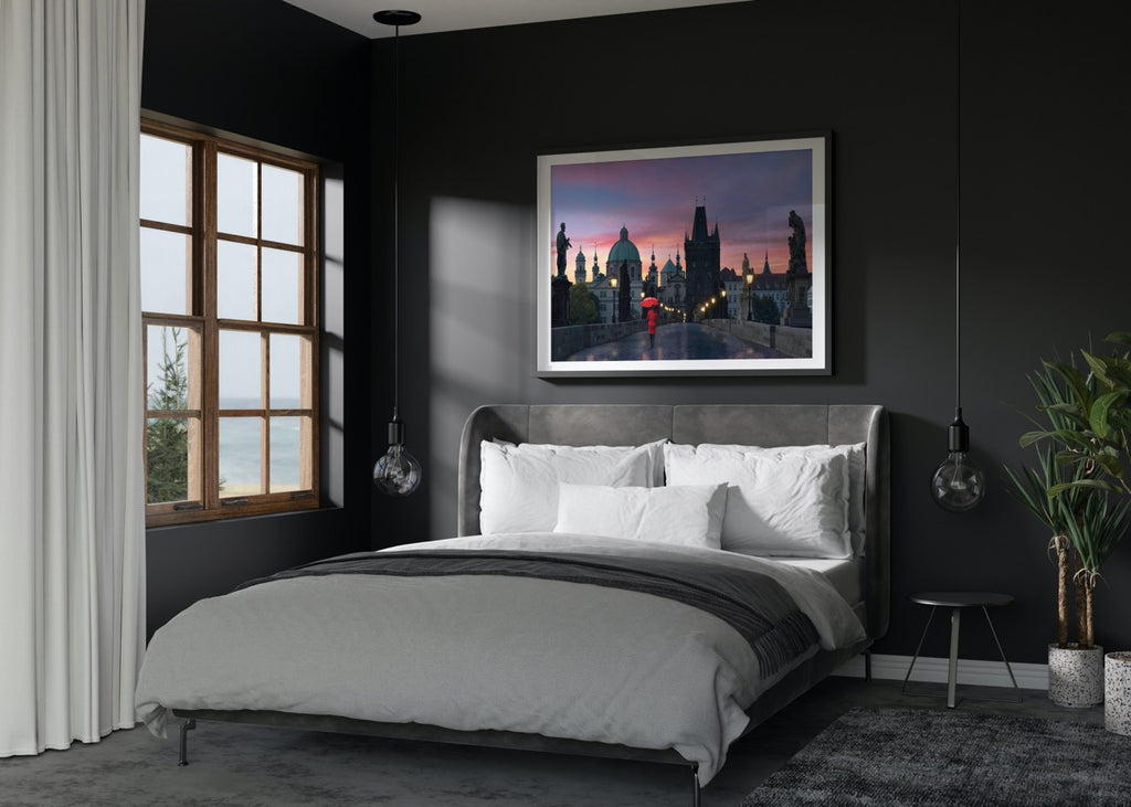 modern bedroom with black walls