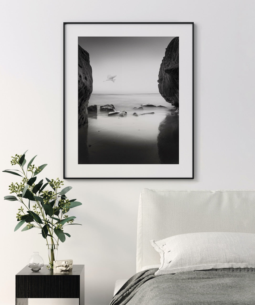 framed modern black and white coastal print