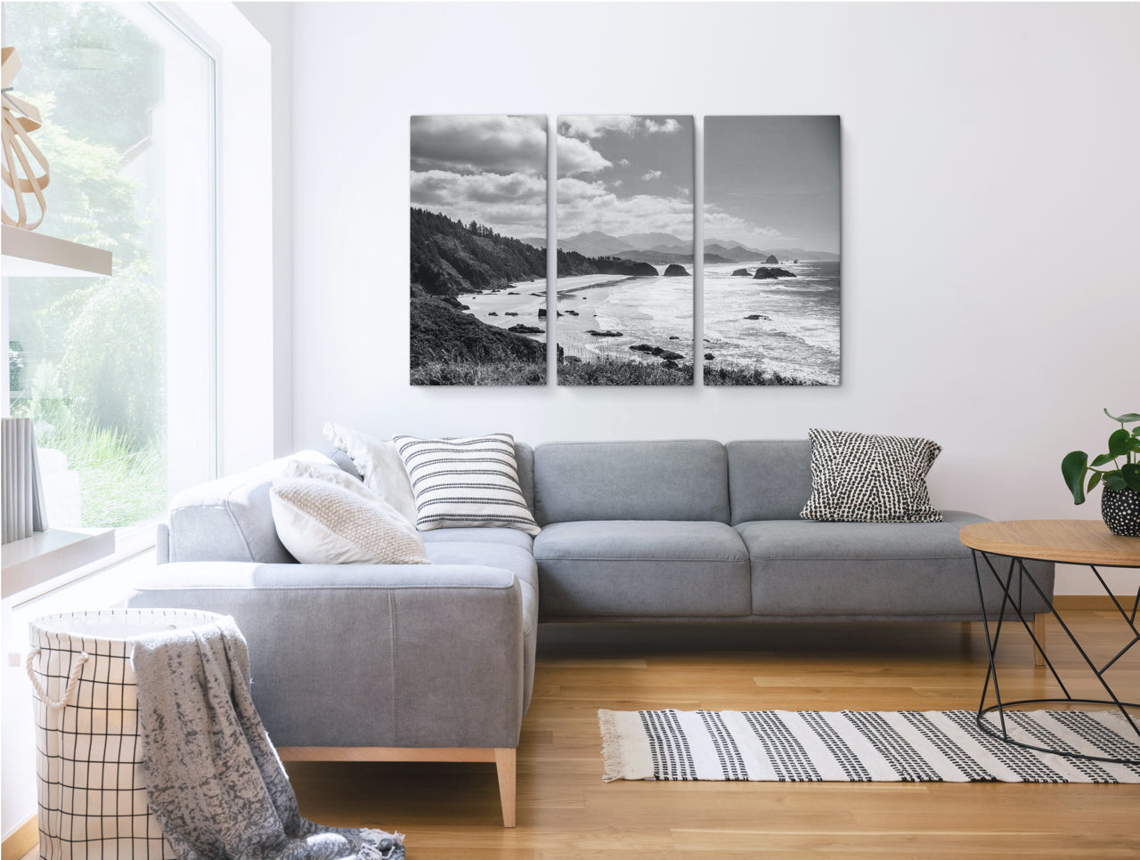 ocean triptych art in living room