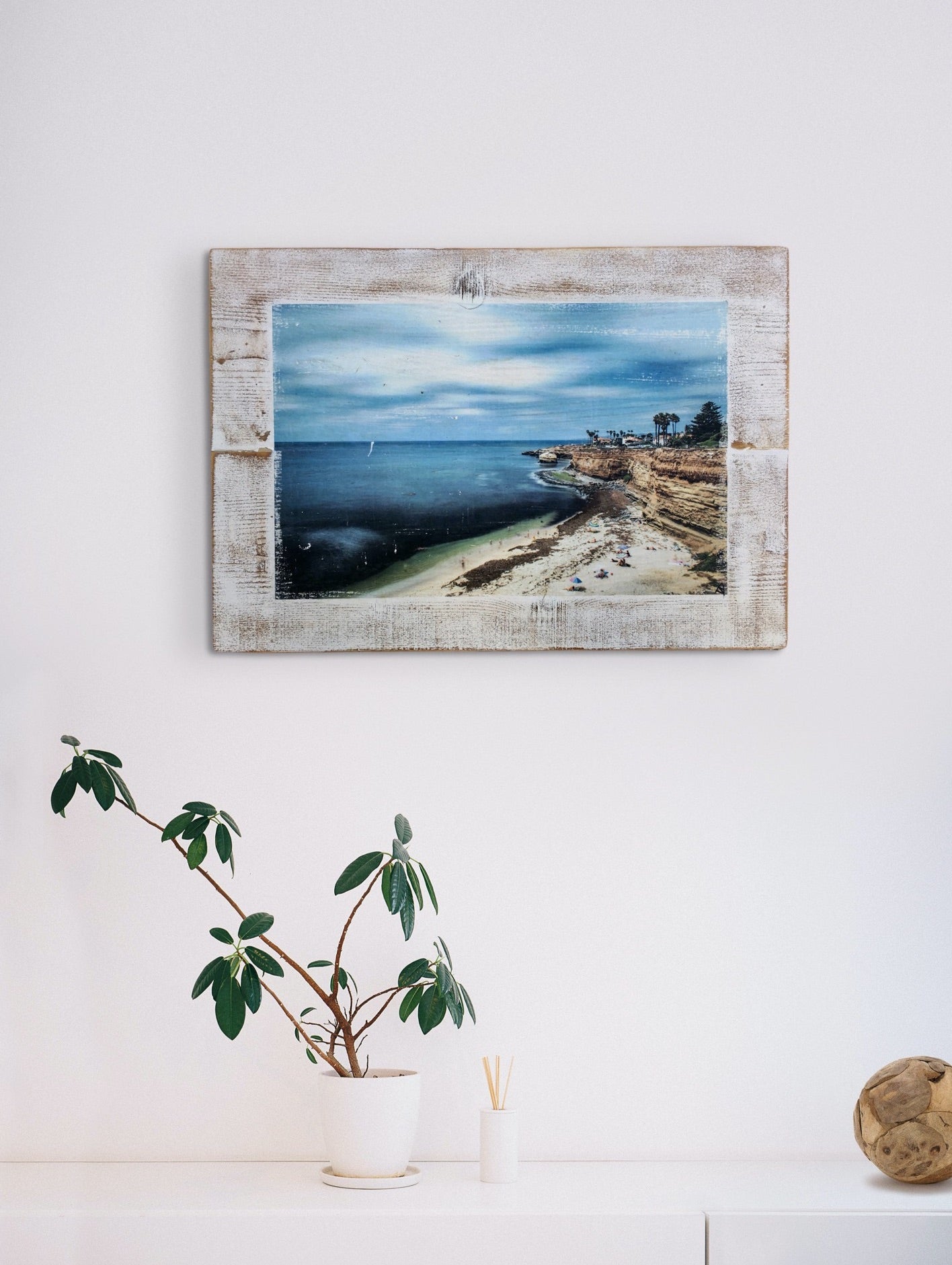 wood art of a beach scene