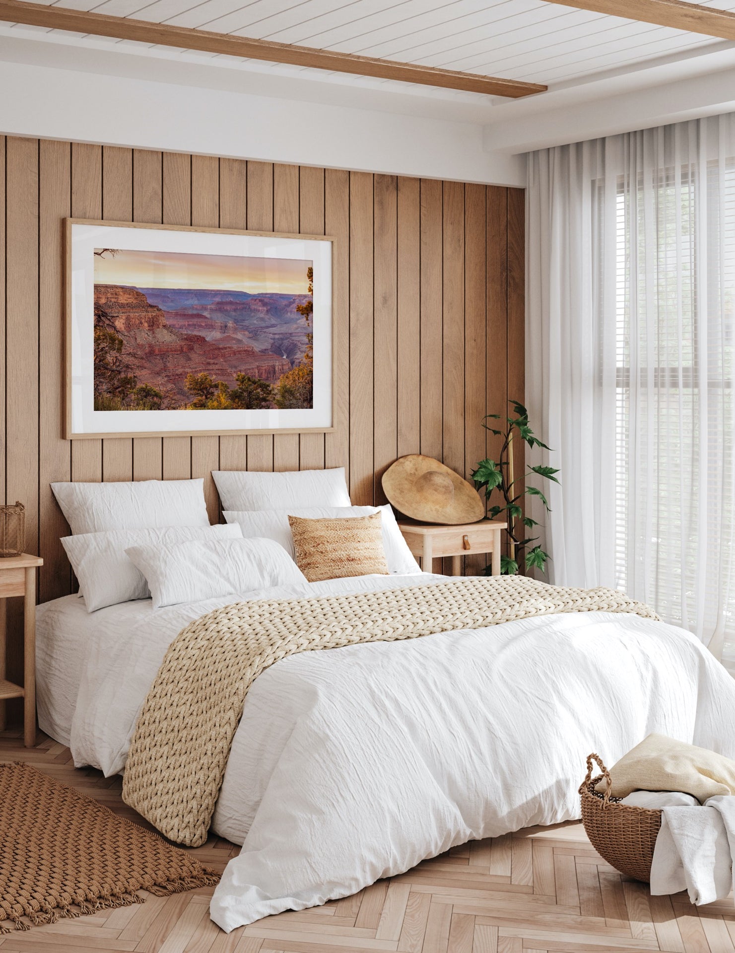 boho bedroom with grand canyon wall art