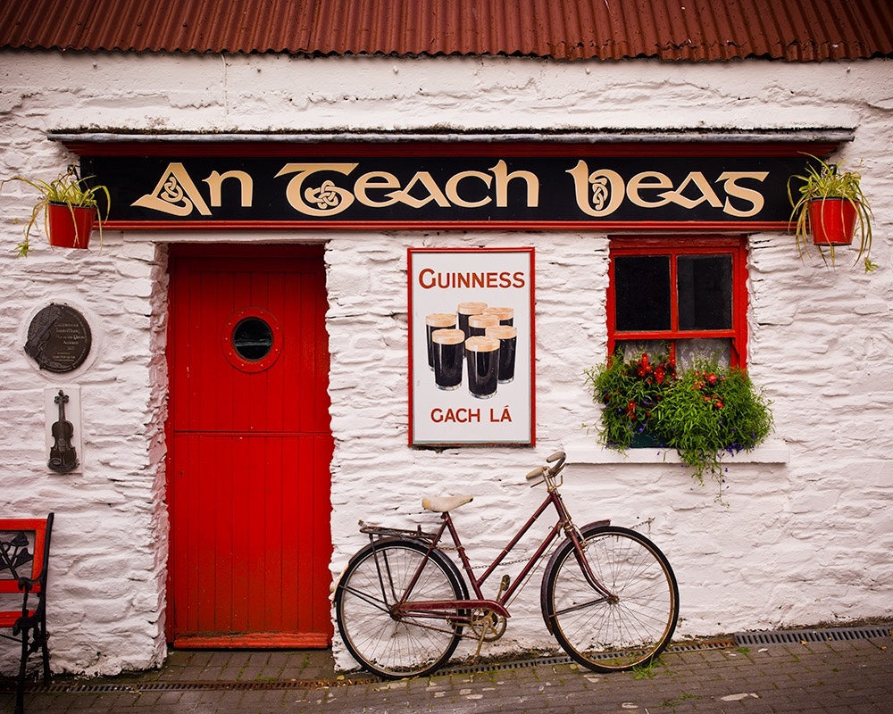 Irish pub with a red door