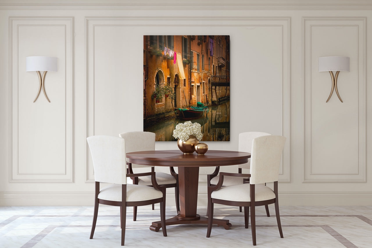 Wall art of Venice, Italy in a classic modern dining room