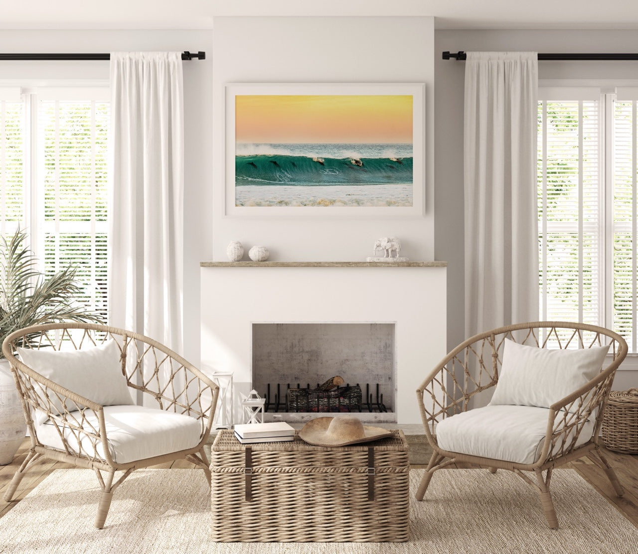 Ocean art in coastal living room