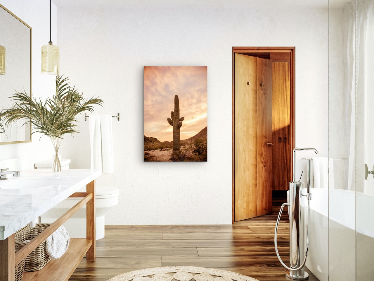 cactus photograph in modern bathroom