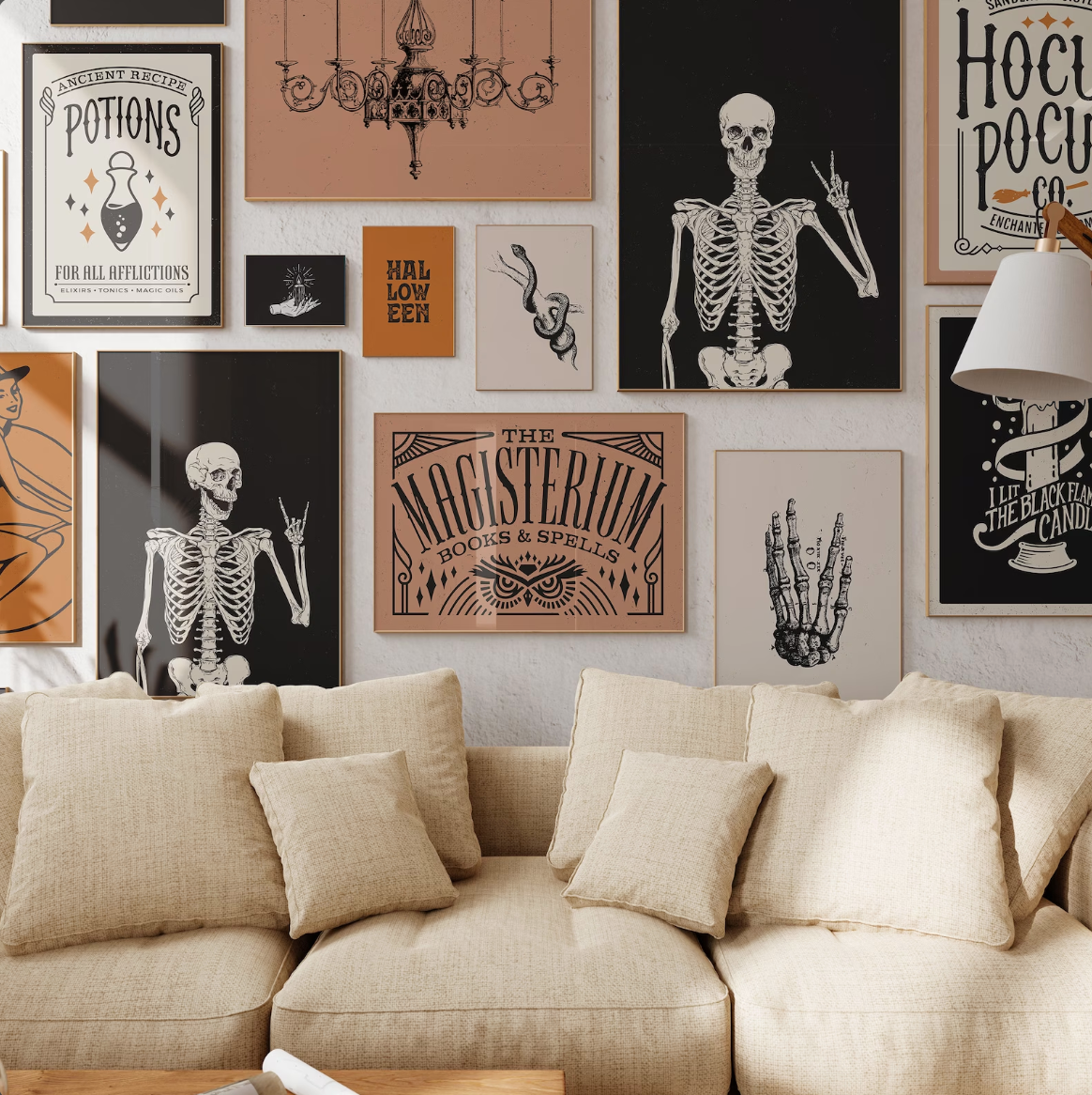 Halloween gallery wall in the living room