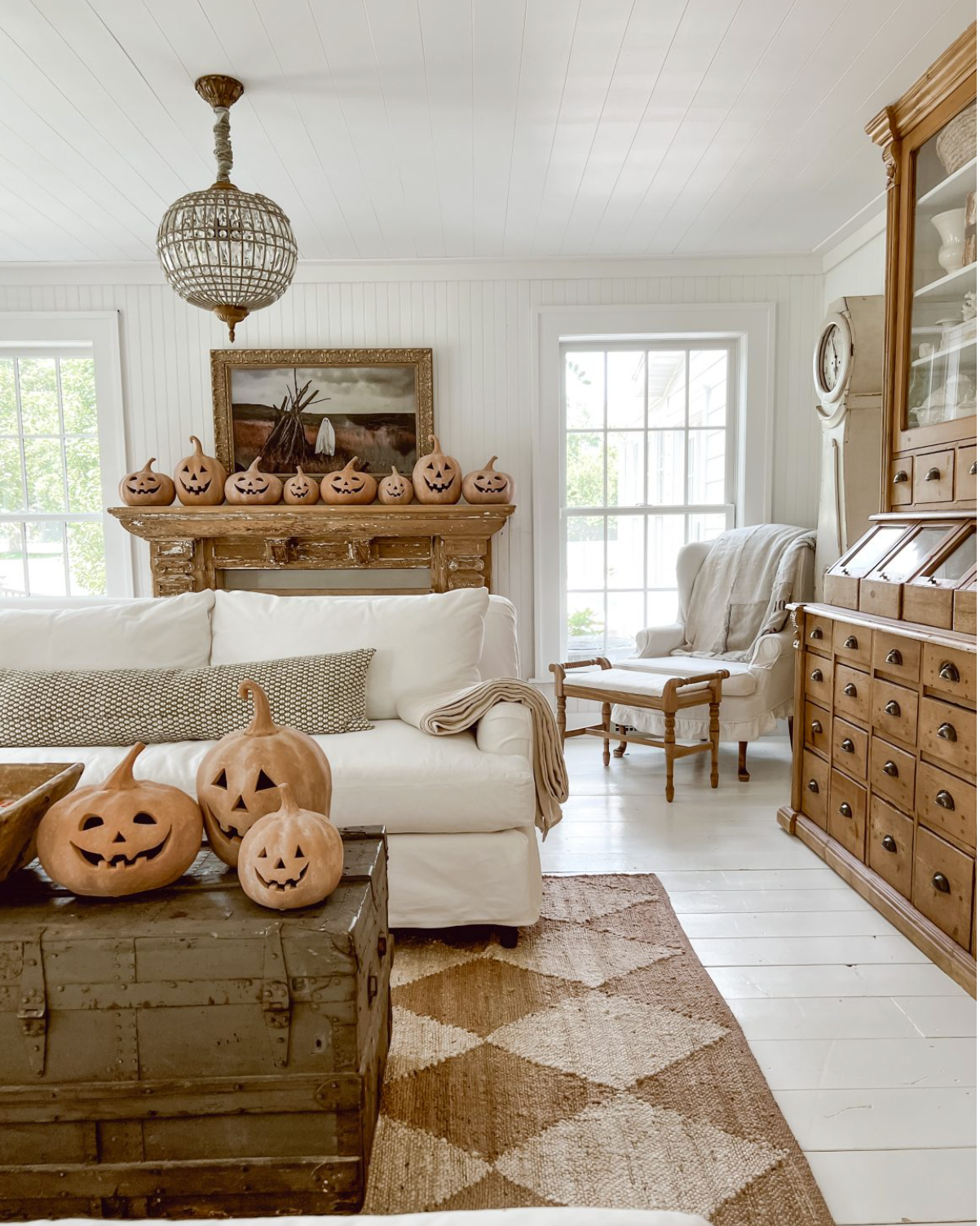 Country modern living room with pumpkins