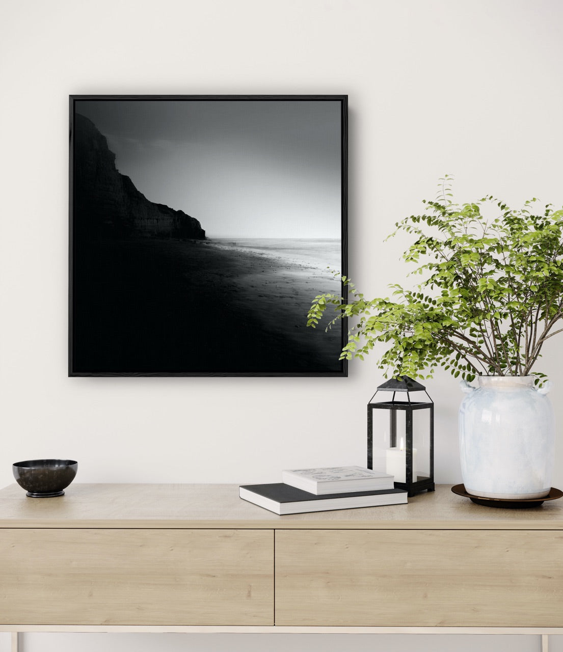 framed black and white beach picture