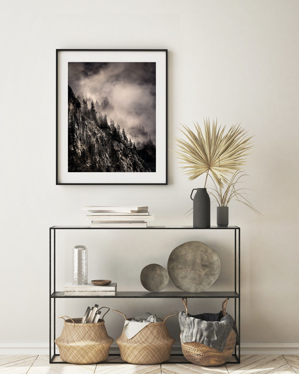 Black and white framed forest photo art