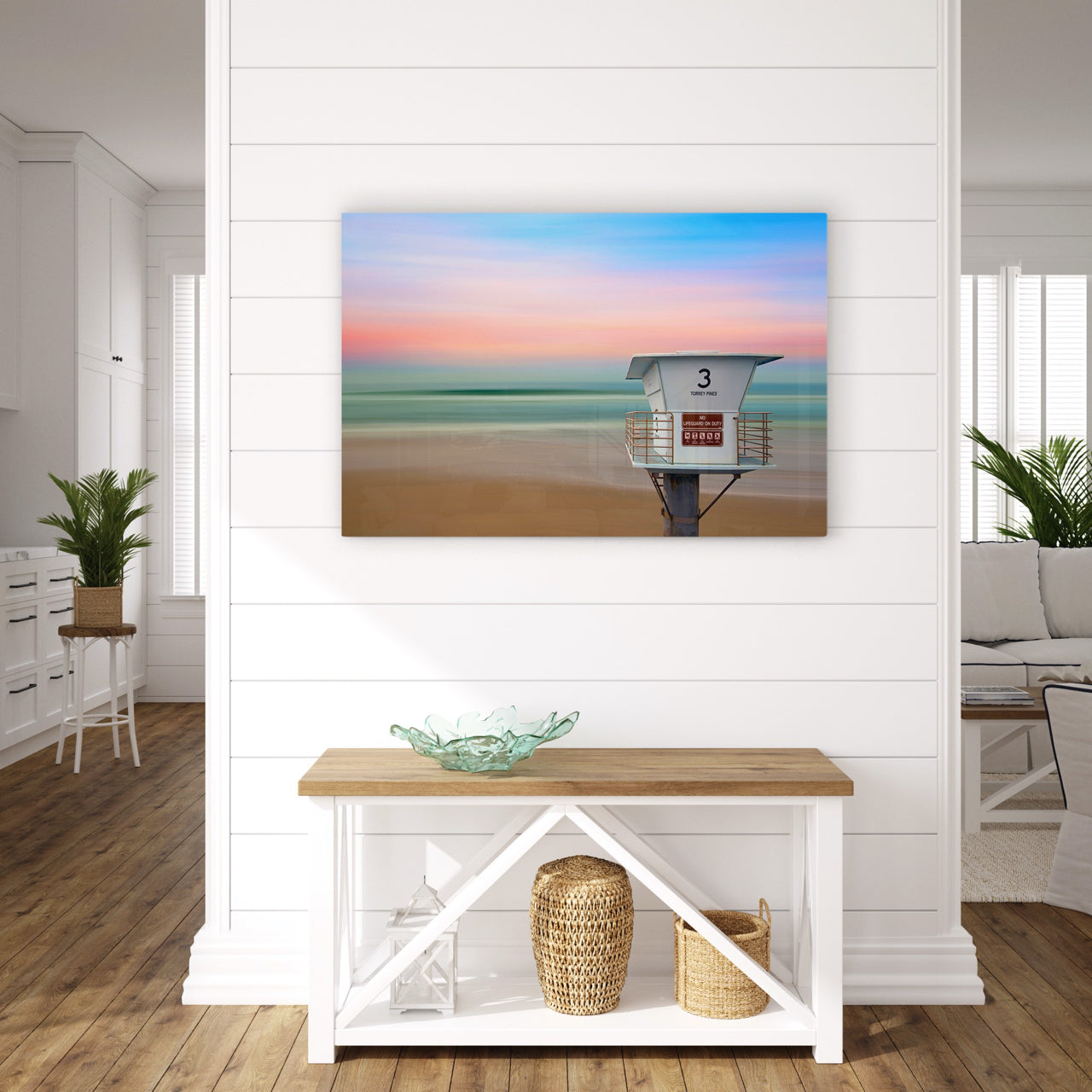 lifeguard tower art in living room
