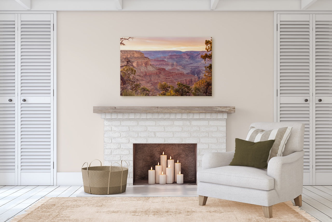 Desert sunset art in living room