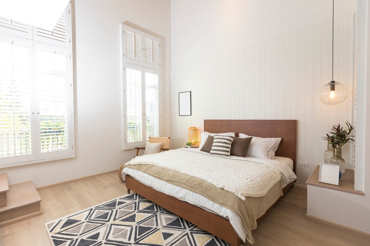 brown and white bedroom
