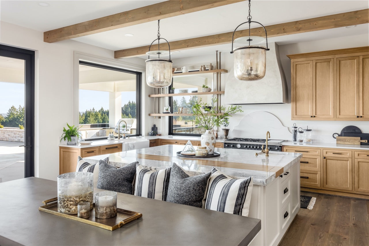 coastal farmhouse open concept kitchen