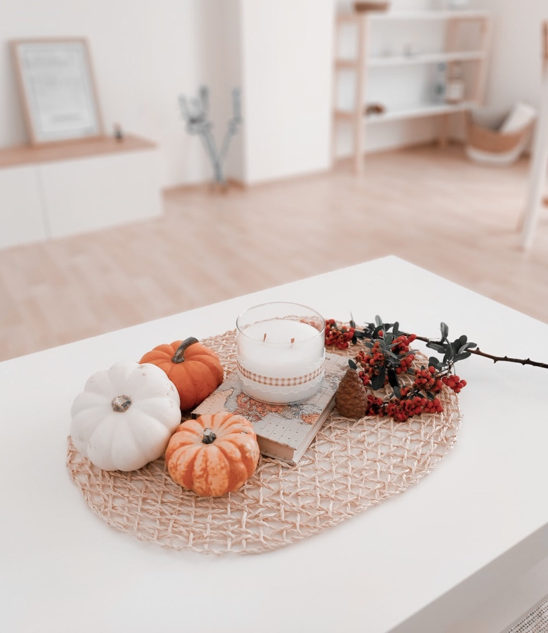 coffee table with fall pumpkin decor