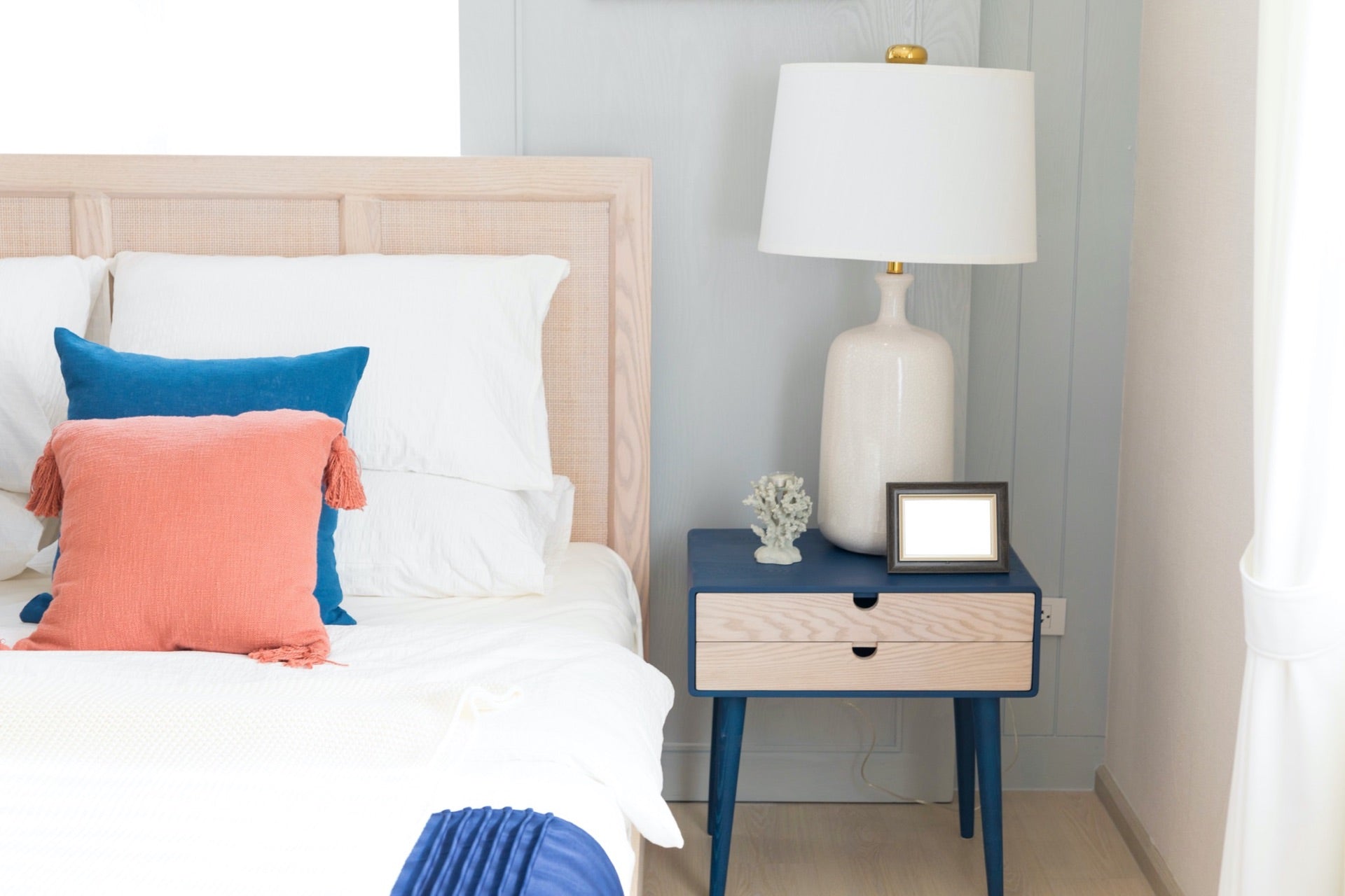 pink and blue coastal bedroom