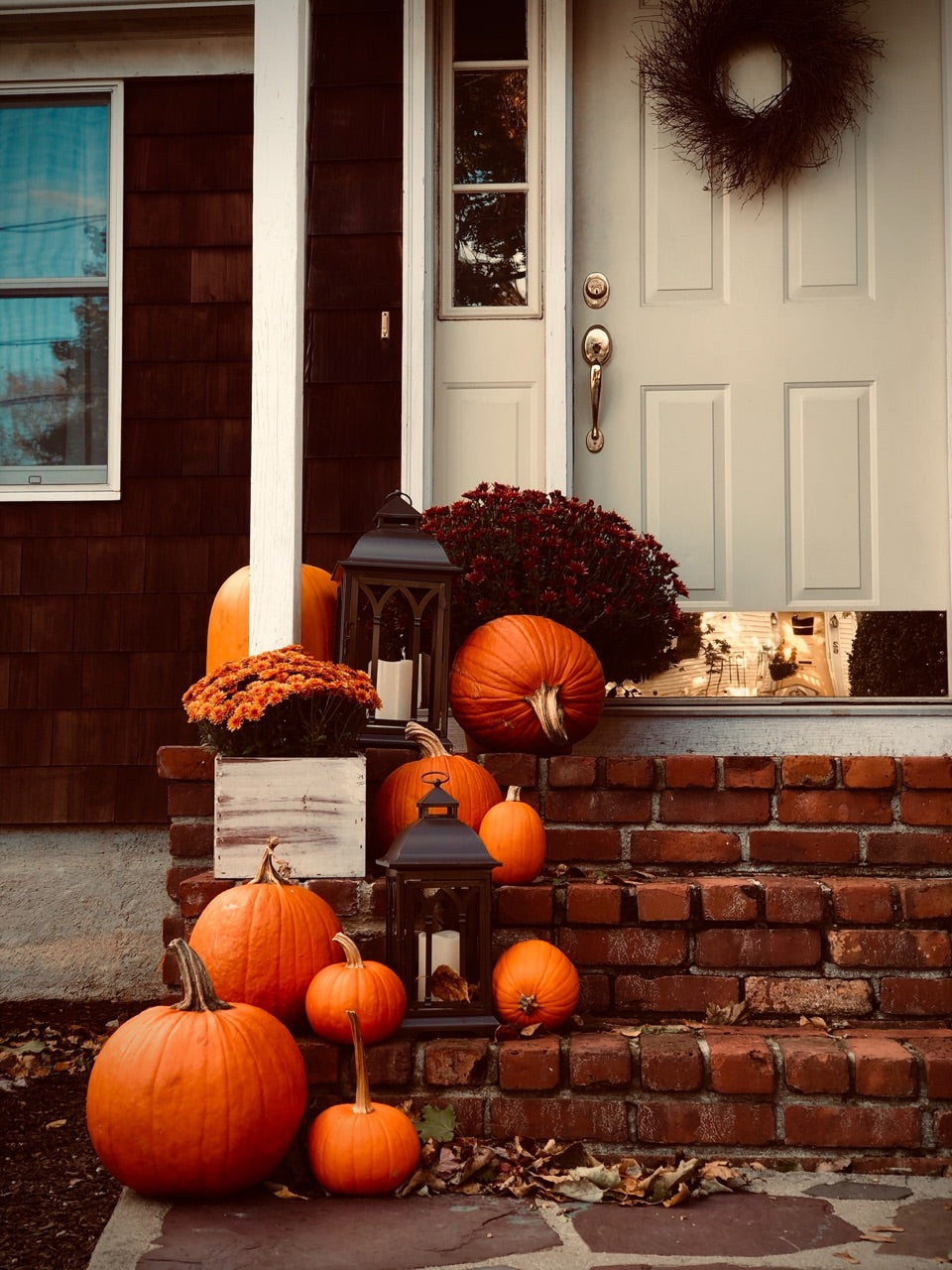 fall pumpkins on porch