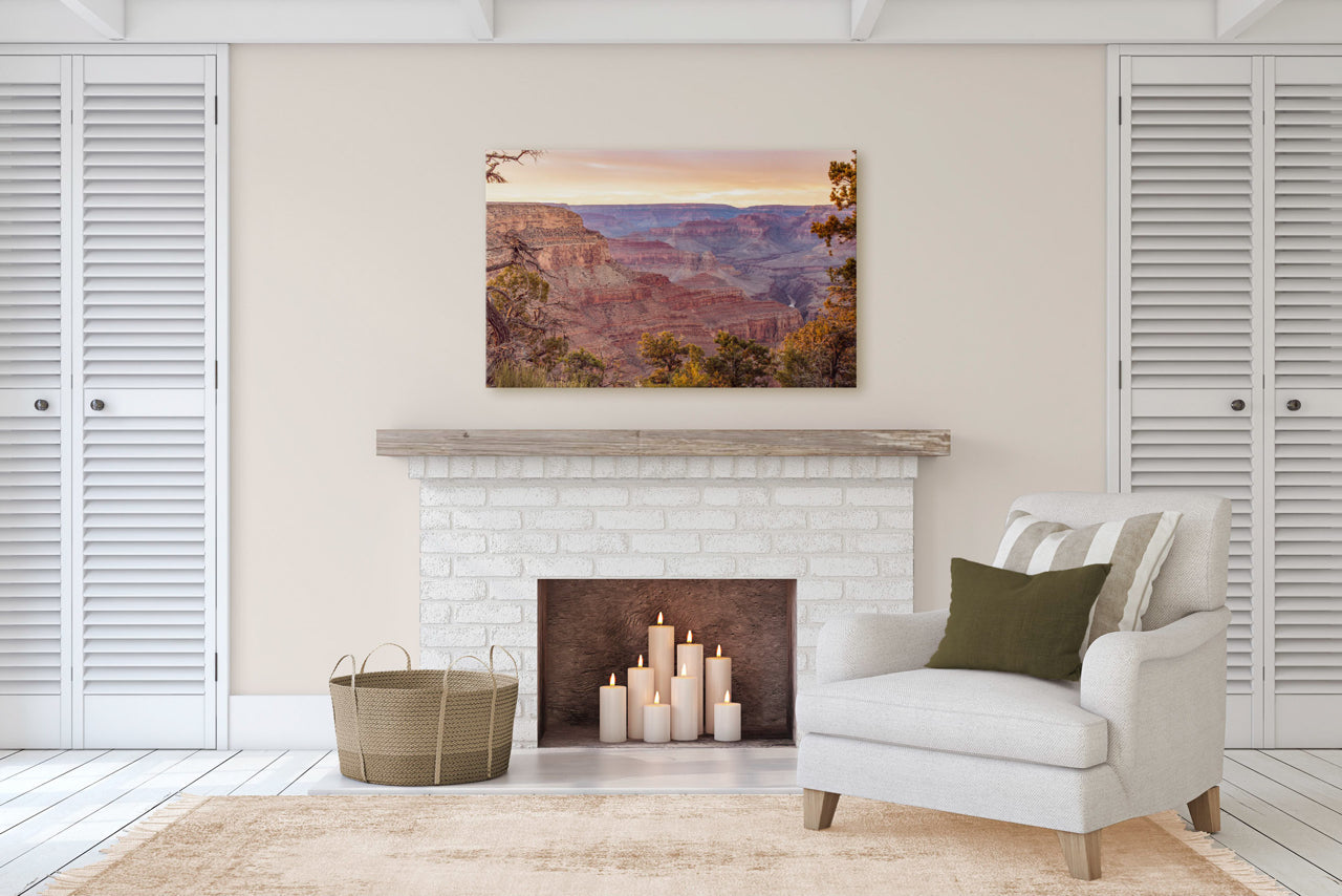 desert wall art over fireplace