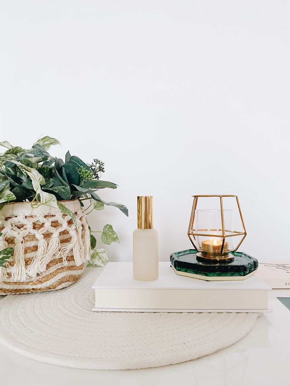 beach decor plant and candle